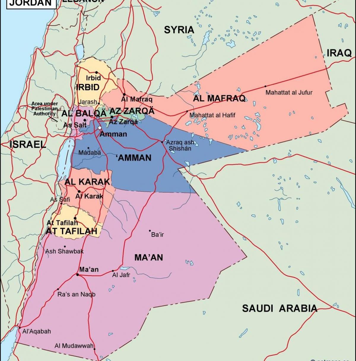 carte de la Jordanie politique