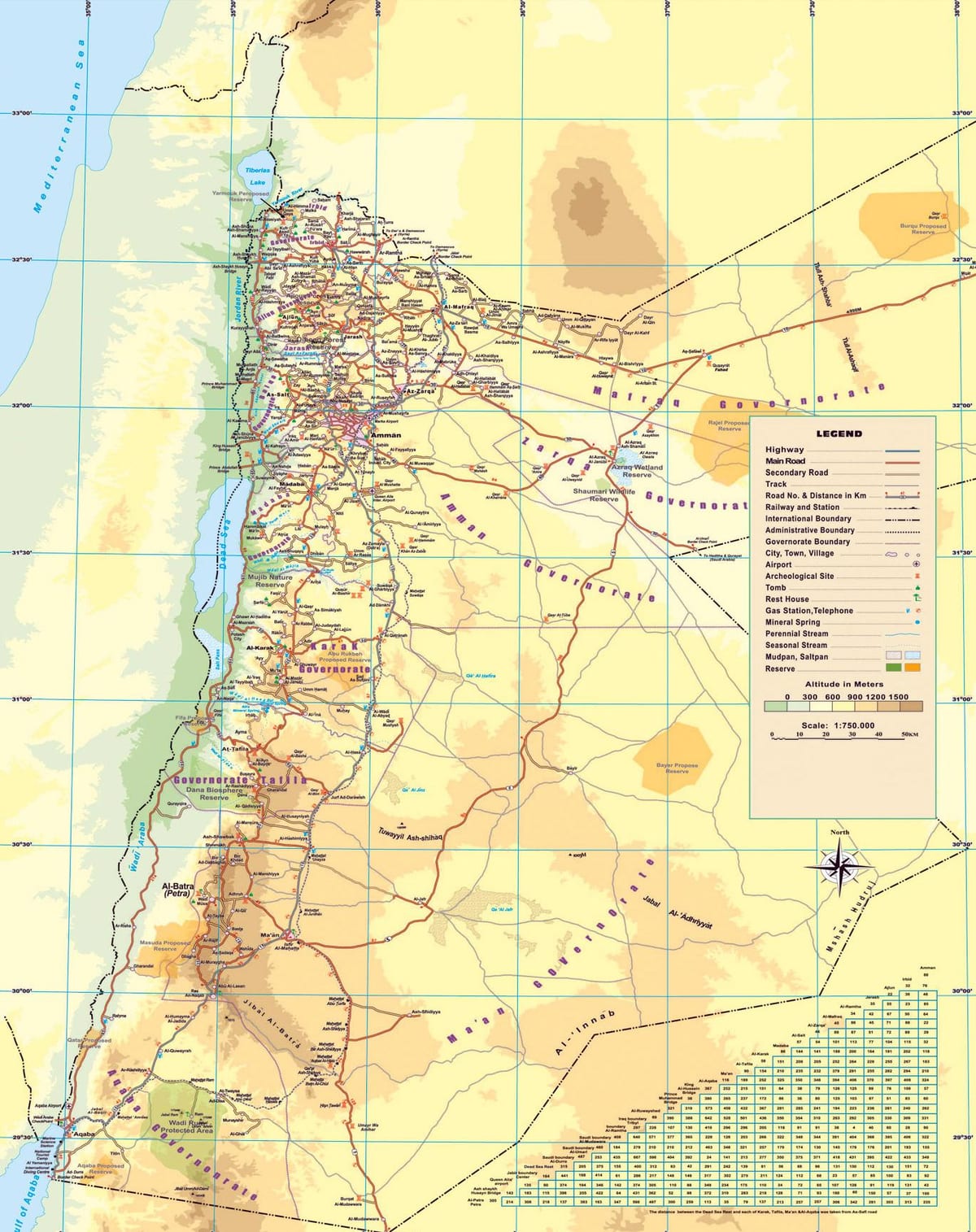 carte de la carte physique de la Jordanie