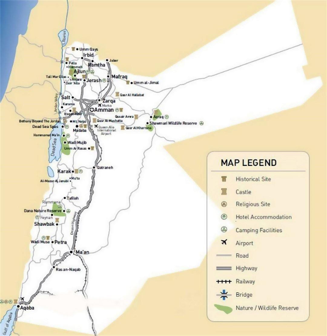 Jordan attractions touristiques de la carte