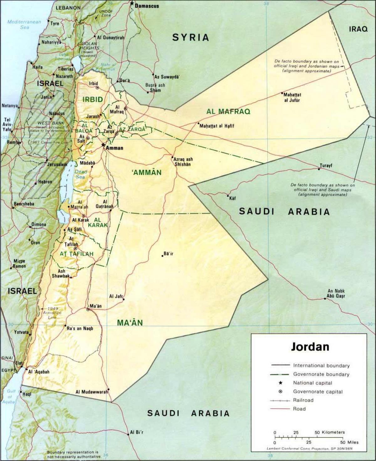 carte détaillée de la Jordanie