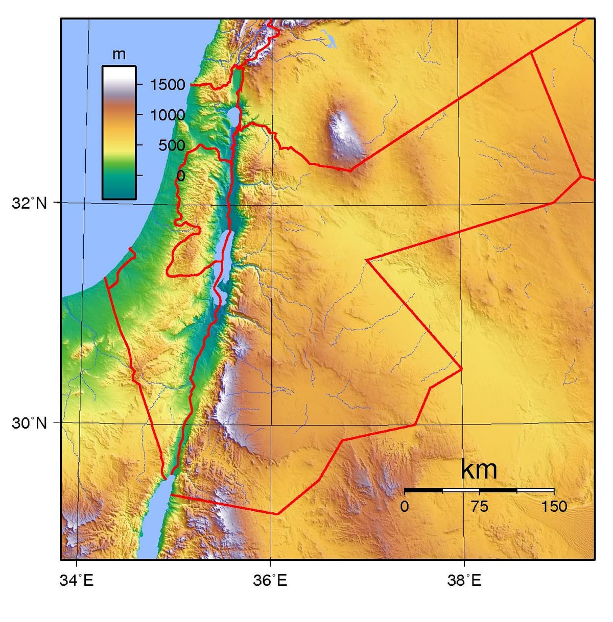 carte de la Jordanie élévation