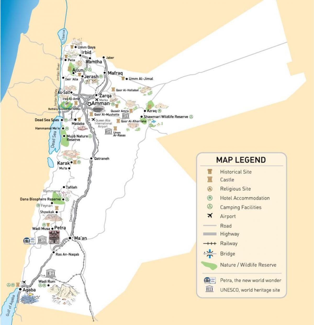 carte de la Jordanie aéroports