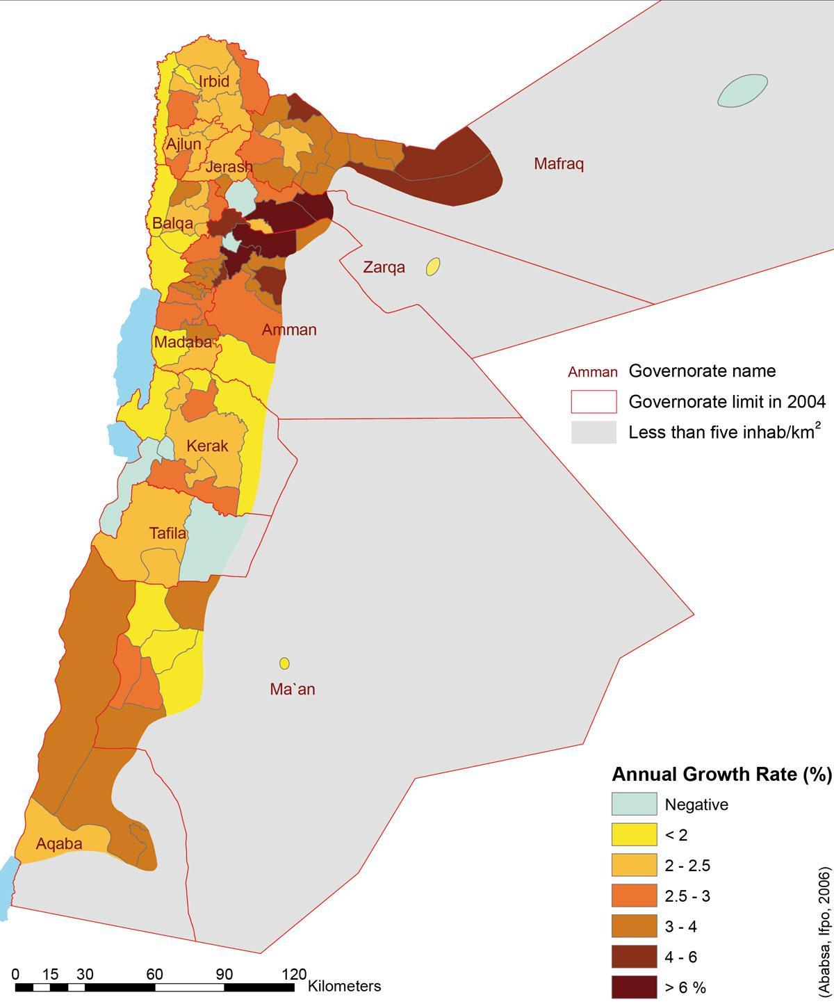 carte de la Jordanie de la population